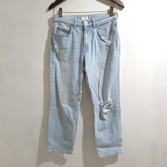 H&M | Light Blue Distressed Straight Leg Jeans - Picture 1 of 10